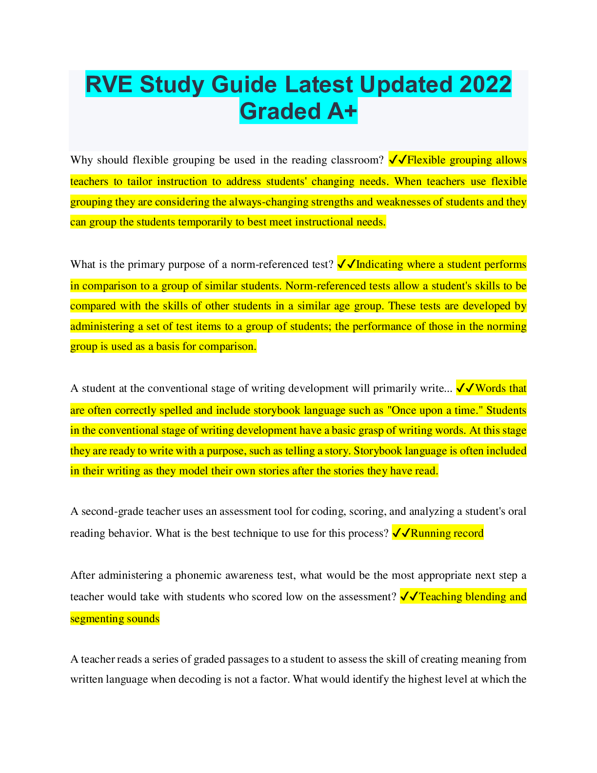 Preview of RVE Study Guide Latest Updated 2022 Graded A+